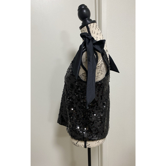 Maeve Bouse Womens Small Black Sleeveless Sequin Bow Tie Straps Hoilday - Picture 2 of 11